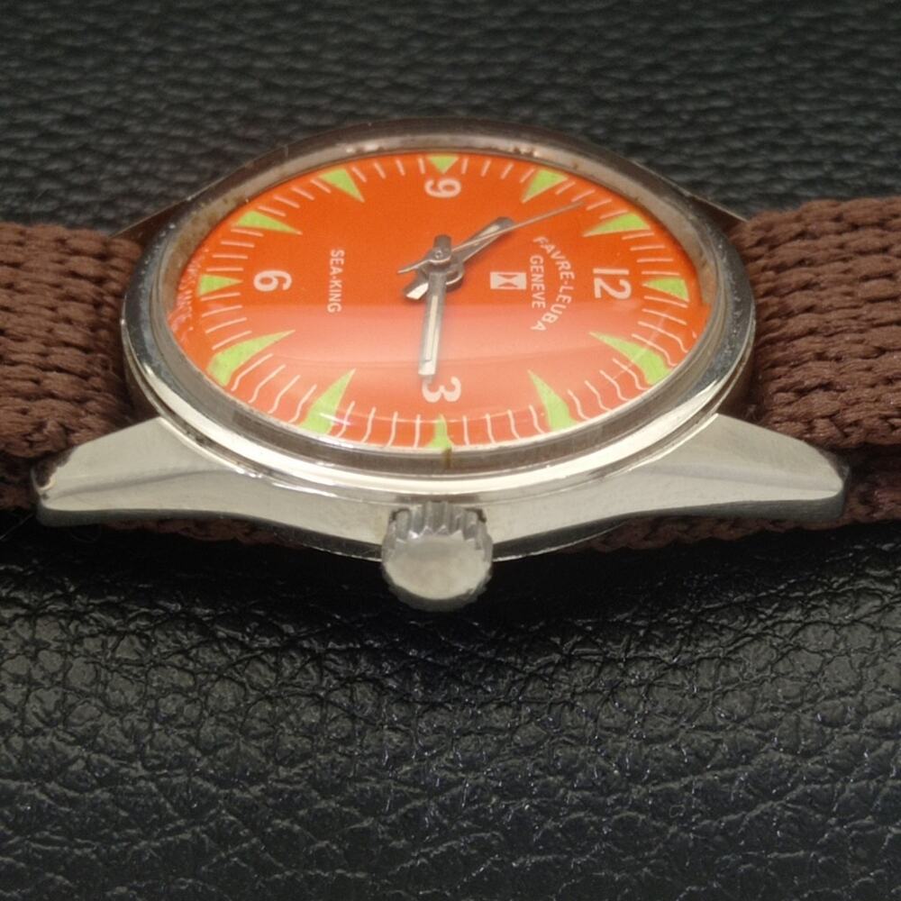 Vintage 1977 Favre Leuba Manual Mens Silver Watch W/Leather Strap - Picture 4 of 7